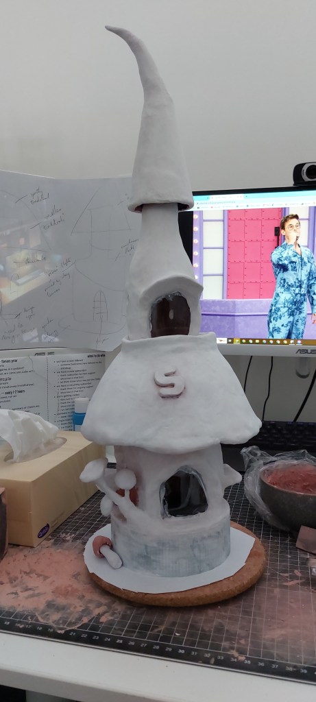 Fairy house music box with first few coats of white paint before the coloured painting begins.